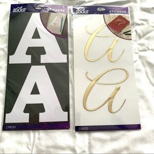 NEW Sticko Large "A" Initial Stickers Set of 4 - White, Gold